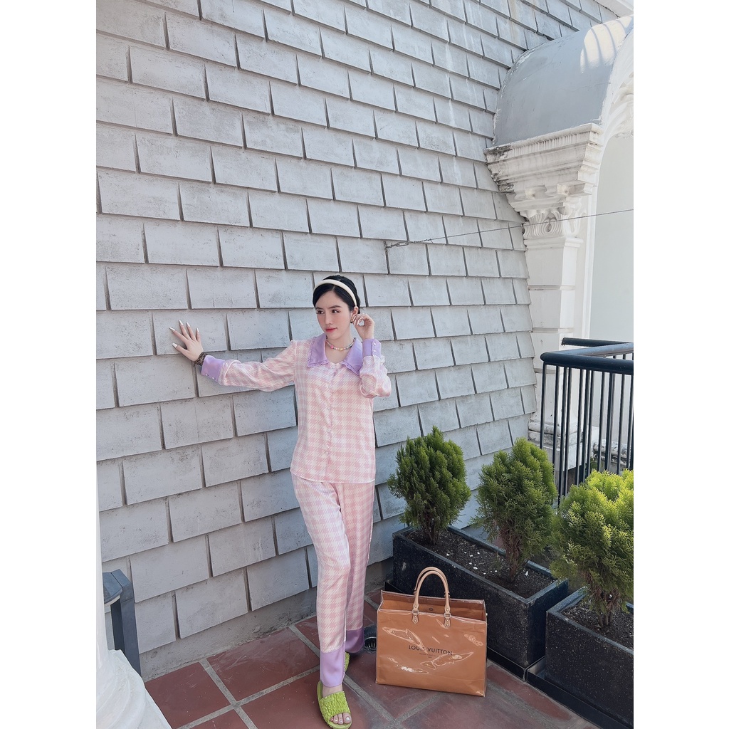 Đồ bộ pijama mặc nhà Lụa thiết kể Quảng Châu cao cấp tay dài quần dài