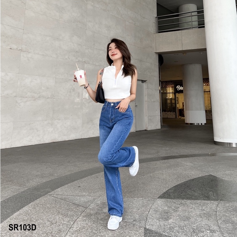 Quần Jean Ống Rộng Màu Xanh Đậm Kpboutique Quần Chuẩn Fom Dáng Đẹp Dễ Phối Đồ Dành Cho Nữ Quần Jean Nữ Giá Rẻ SR103D