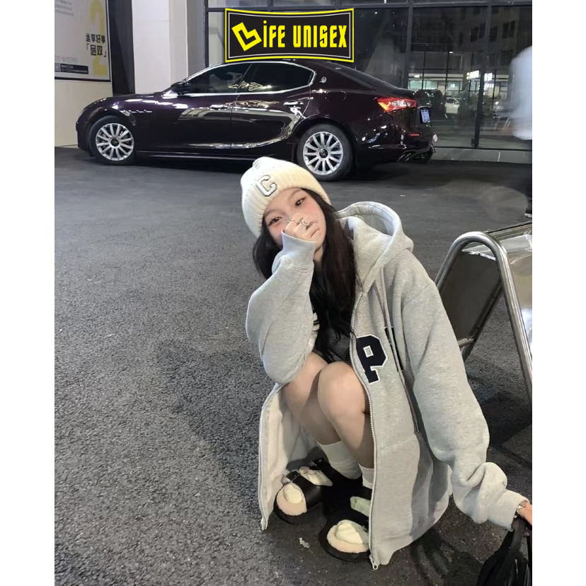 Áo Khoác Hoodie Nỉ AHPH Nam Nữ Ulzzang Unisex Dây Kéo, Áo Khoác Nỉ Form Rộng LIFE UNISEX