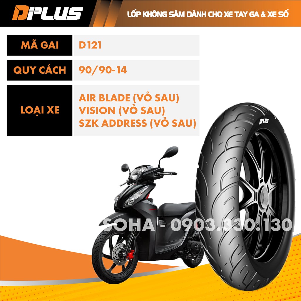 Vỏ/Lốp Sau Xe Honda AirBlade, Vision (Không Ruột) 90/90-14 - D121 DPLUS