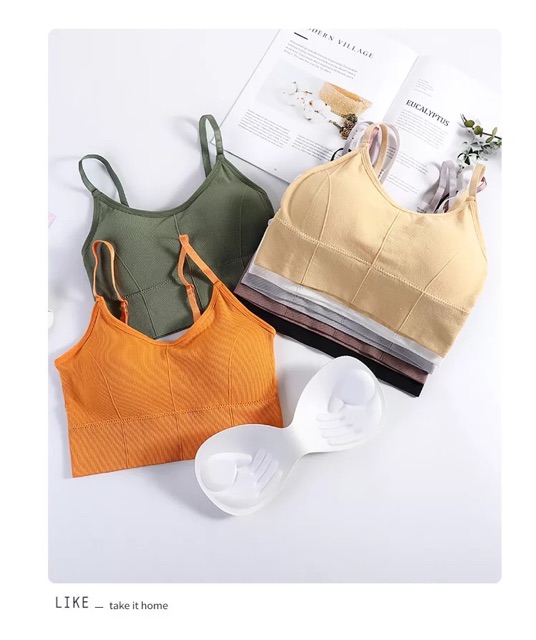Áo bra 2 dây nâng ngực gân màu khoét lưng sâu sang chảnh Tập gym, yoga dáng croptop M01