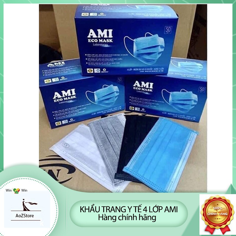[Hàng chuẩn công ty] Hộp 50 cái khẩu trang y tế 4 lớp AMI chính hãng kháng khuẩn, ngăn bụi mịn PM2.5 | BigBuy360 - bigbuy360.vn
