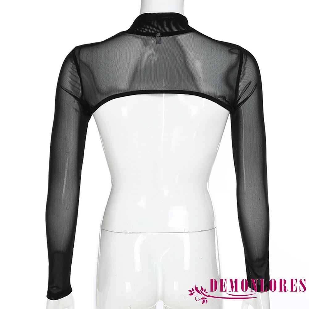 Áo Lưới Xuyên Thấu Tay Dài Cổ Cao Thời Trang Cho Nữ