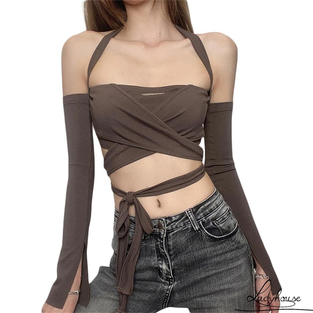 Áo Croptop Không Tay Hở Lưng Màu Sắc Đơn Giản Cho Nữ