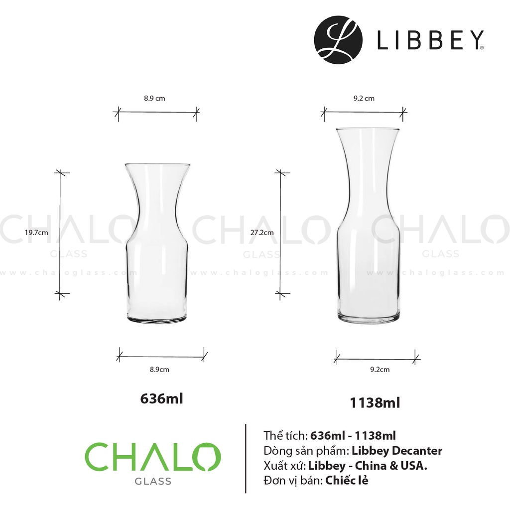 [Chính hãng] Bình thủy tinh Carafe Libbey Decanter - 636ml - 1138ml -  789 - 795