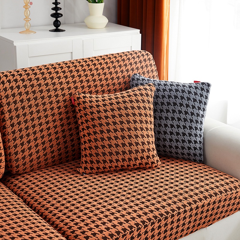 Vỏ bọc đệm ghế sofa 1-4 chỗ ngồi tùy chọn hình chữ L chất liệu dày co giãn họa tiết sọc răng cưa trang trí phòng khách