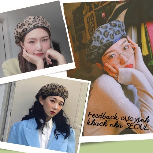 Mũ nồi nữ họa tiết da báo, mũ beret nữ phong cách Hàn Quốc mã BR1