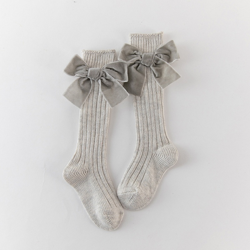 Vớ Cotton Nhung Dệt Kim Cao Tới Gối Màu Trơn Đính Nơ Dễ Thương Cho Bé Gái Sơ Sinh