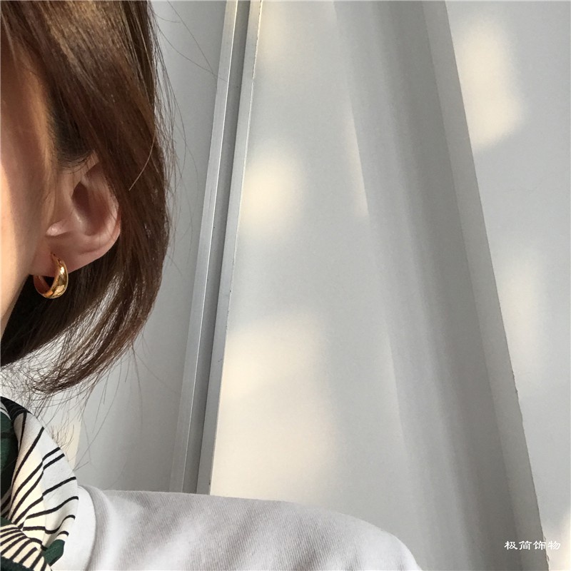 【kifli】Khuyên Tai Tròn Mạ Vàng 14K Đơn Giản