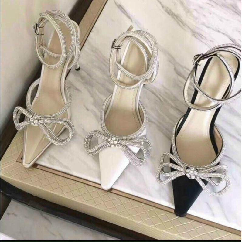 Sandal bít mũi nơ đá quấn cổ fullbox
