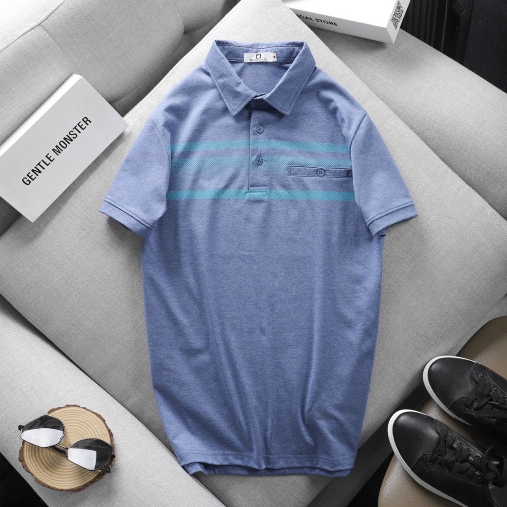 Áo Thun Nam Có CỔ Họa Tiết In Sọc Chấm Vải Thun Cotton ,phong cách trung niên, trưởng thành 2022