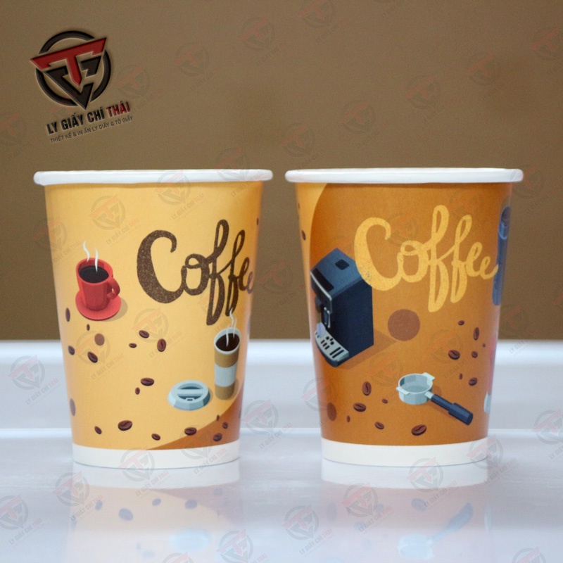 SET 50c Ly Giấy 9oz 260ml IN sẵn dành cho uống cafe nóng, trà đá, nước uống văn phòng.
