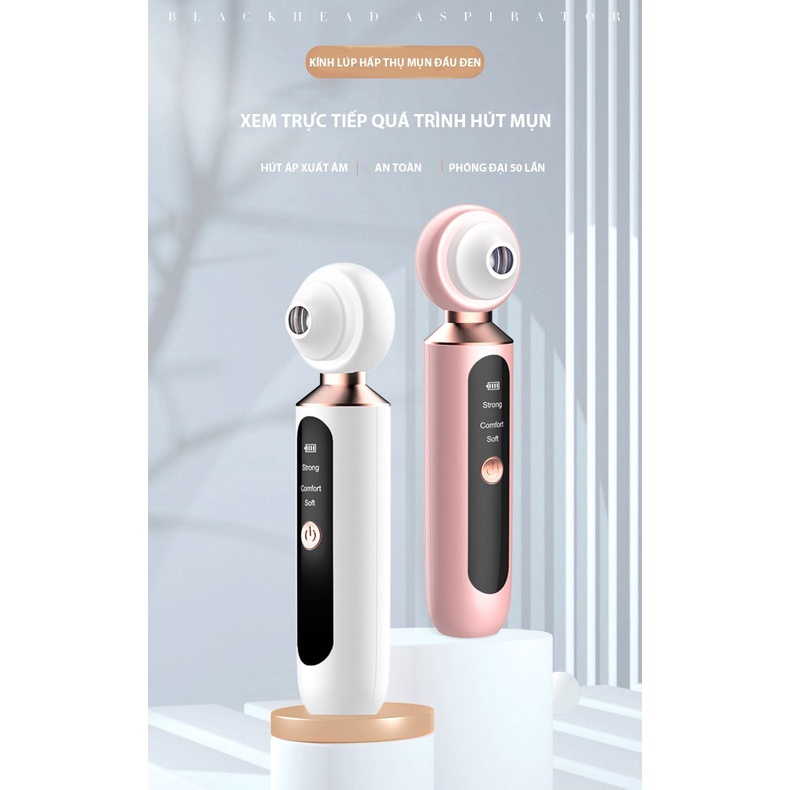 Máy hút mụn 3 chức năng tích hợp đèn led, hút sạch mụn đầu đen, giúp sạch da và trắng sáng.