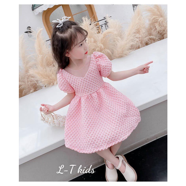 Váy công chúa phối ngọc chát lieu cao cấp cho bé