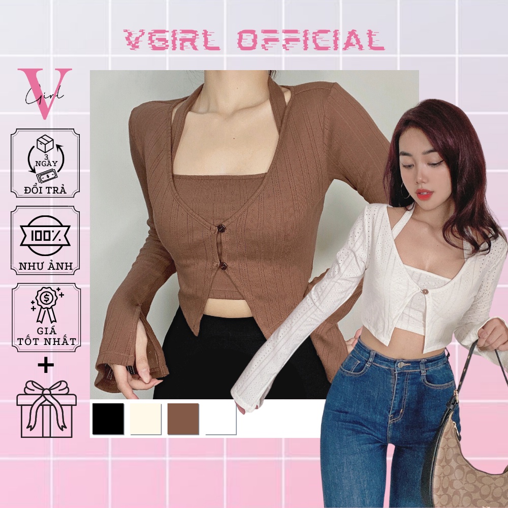 Set áo khoác nữ VGIRL tay dài ống loe kèm áo quây ngang mặc được 2 kiểu [ẢNH ĐỘC QUYỀN]