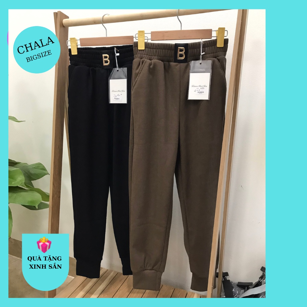 Quần Nỉ Nữ Ống Rộng Bo Gấu Chala,Quần Jogger Nỉ Tăm Thu Đông Bigsize Hàng Cao Cấp