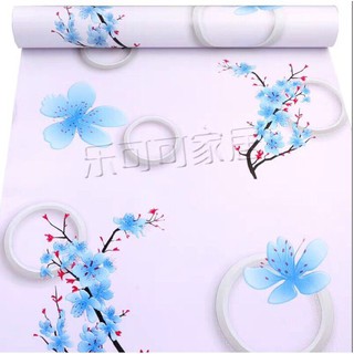 Cuộn 5M PVC giấy dán tường (có sẵn keo dán) - HOA ANH ĐÀO XANH NỀN TRẮNG KT239