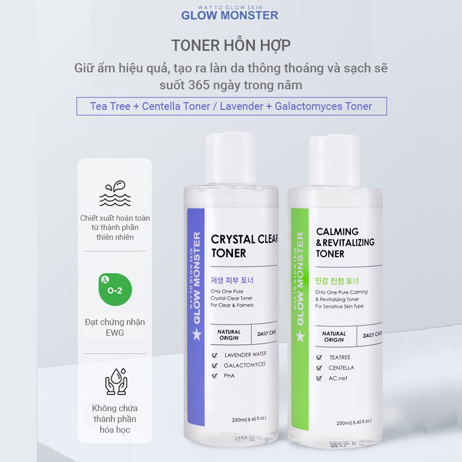 Nước Hoa Hồng Giảm Kích Ứng GLOW MONSTER CRYSTAL CLEAR TONER_Mỹ phẩm Hàn Quốc chính hãng
