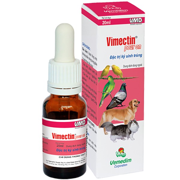 Thuốc nhỏ lưng trị bọ chét ve ghẻ - ký sinh trùng trên chó, mèo, chim cảnh, gà đá - Vemedim Ivermectin 20ml