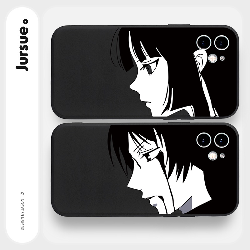 Ốp lưng JURSUE mềm hoạt hình cặp đôi dễ thương đẹp đen cho iPhone 13 12 11 Pro Max SE 2020 X XR XS ip 8 7 6 6S Plus Y21