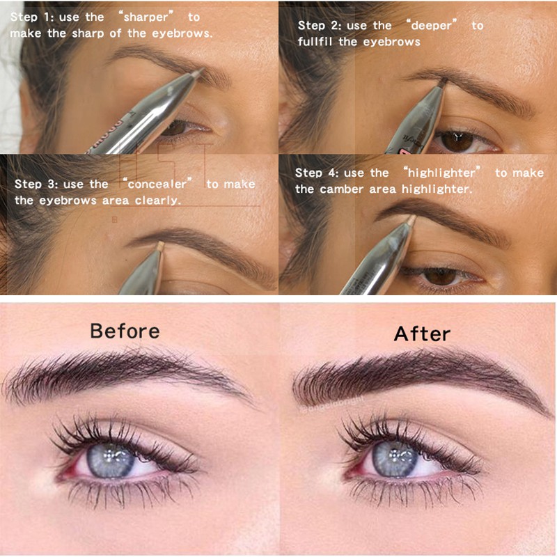 (Hàng Mới Về) Bút Kẻ Lông Mày 4 Trong 1 Chống Nước Chống Mồ Hôi Tiện Dụng | BigBuy360 - bigbuy360.vn