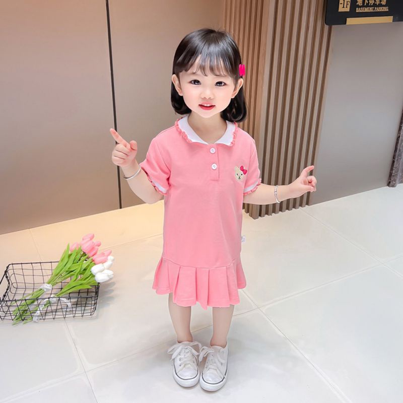 Đầm Chữ A Cổ Bẻ In Họa Tiết Hoạt Hình Thời Trang Cho Bé Gái