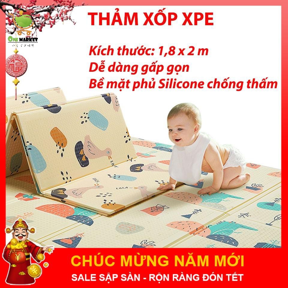 [HÀNG LOẠI 1] Thảm Xốp XPE – Chiếu Xốp Cho Bé Tấm Lót Trải Sàn 2 Mặt Phủ Silicone Chống Thấm, Chống Trơn Trượt 1M8x2M