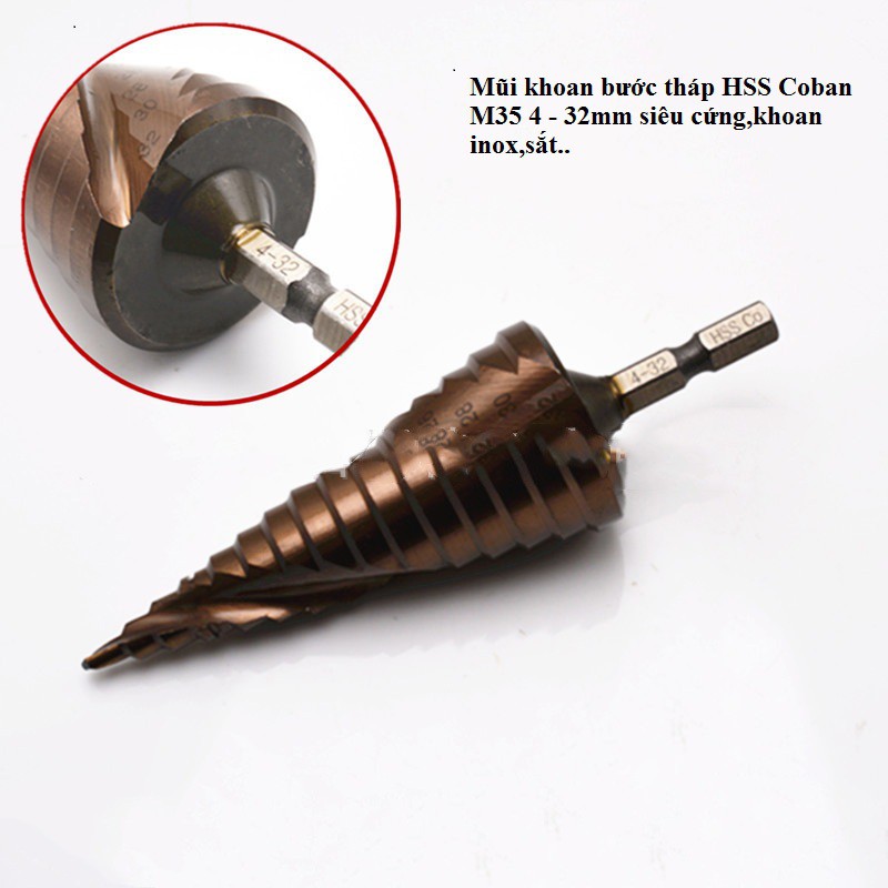 Mũi khoan bước tháp HSS Coban M35 4 - 32mm siêu cứng,khoan inox,sắt..