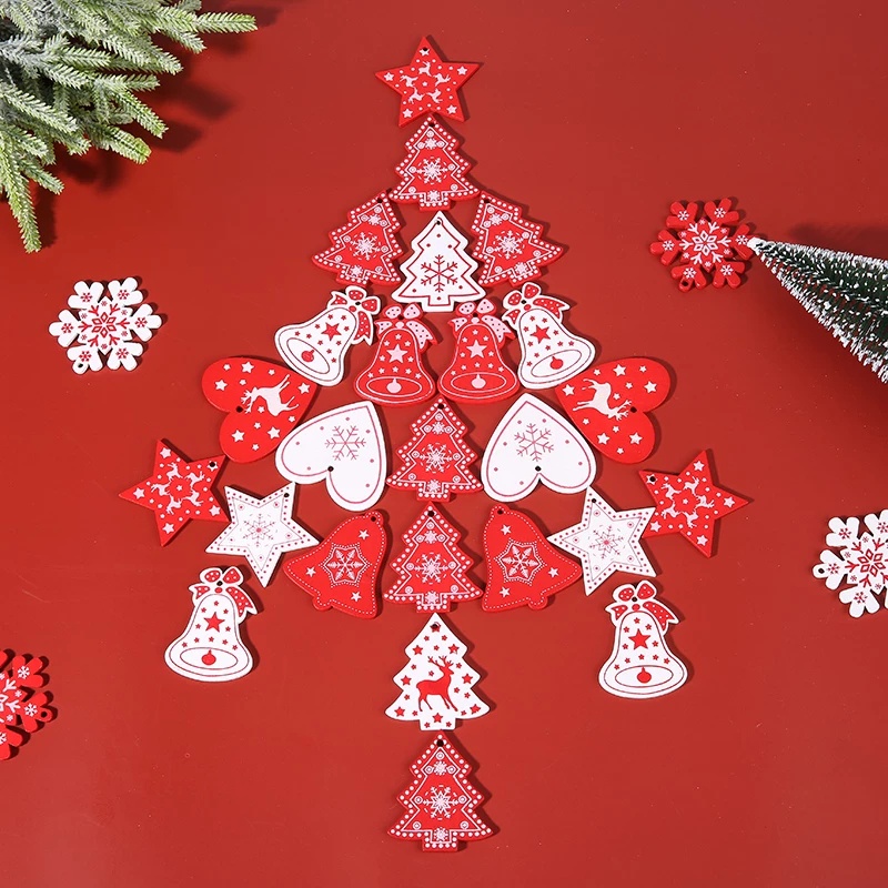 Phụ kiện treo trang trí cây thông Noel bằng gỗ thủ công với nhiều kiểu dáng in hình bông tuyết xinh xắn