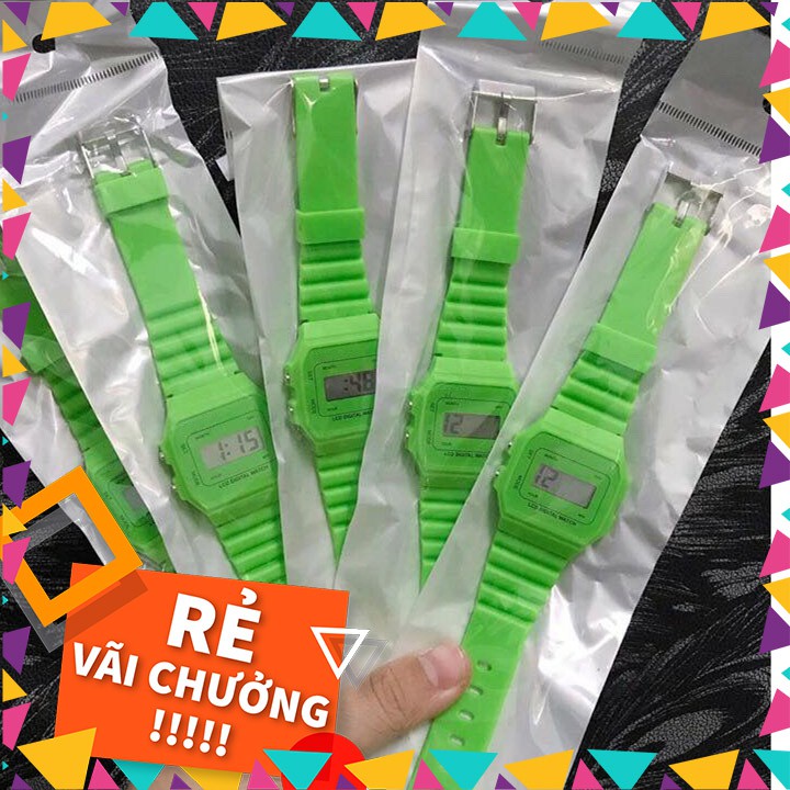 [RẺ VÃI CHƯỞNG] Đồng Hồ Điện Tử Thời Trang Nam Nữ Dây Nhựa Bền Chống Nước Màu Xanh Lá Cây F5 STORE DH0014 | BigBuy360 - bigbuy360.vn