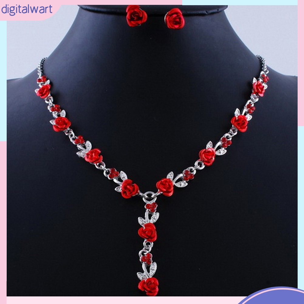 Set 2 Vòng cổ Và Đôi Bông Tai Hình Hoa Hồng Thời Trang Cho Nữ