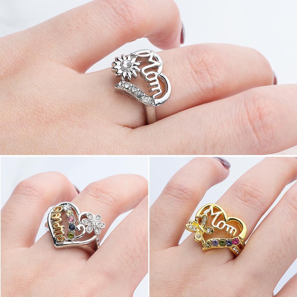 Eutus Nhẫn Đính Kim Cương Khắc Chữ MOM / Bướm Làm Quà Tặng Sinh Nhật Ngày Của Mẹ