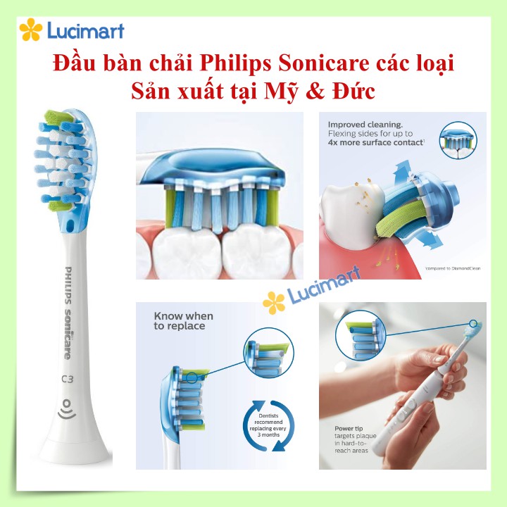 Đầu bàn chải điện Philips Sonicare C2,G2,W,C3,G3,W3 [Hàng Mỹ]