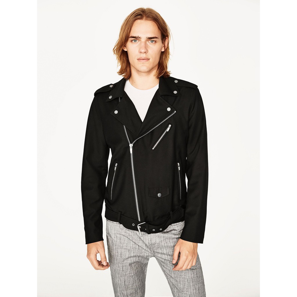 ÁO KHOÁC ZARA MAN BIKER JACKET VẢI MÀU ĐEN