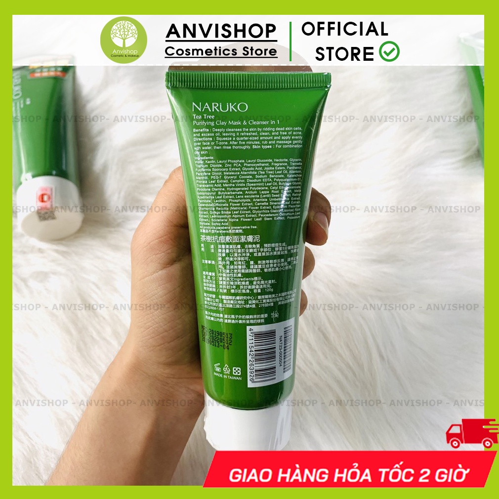 Sữa Rửa Mặt Tràm Trà Naruko Tea Tree Purifying Clay Mask &amp; Cleanser 120g