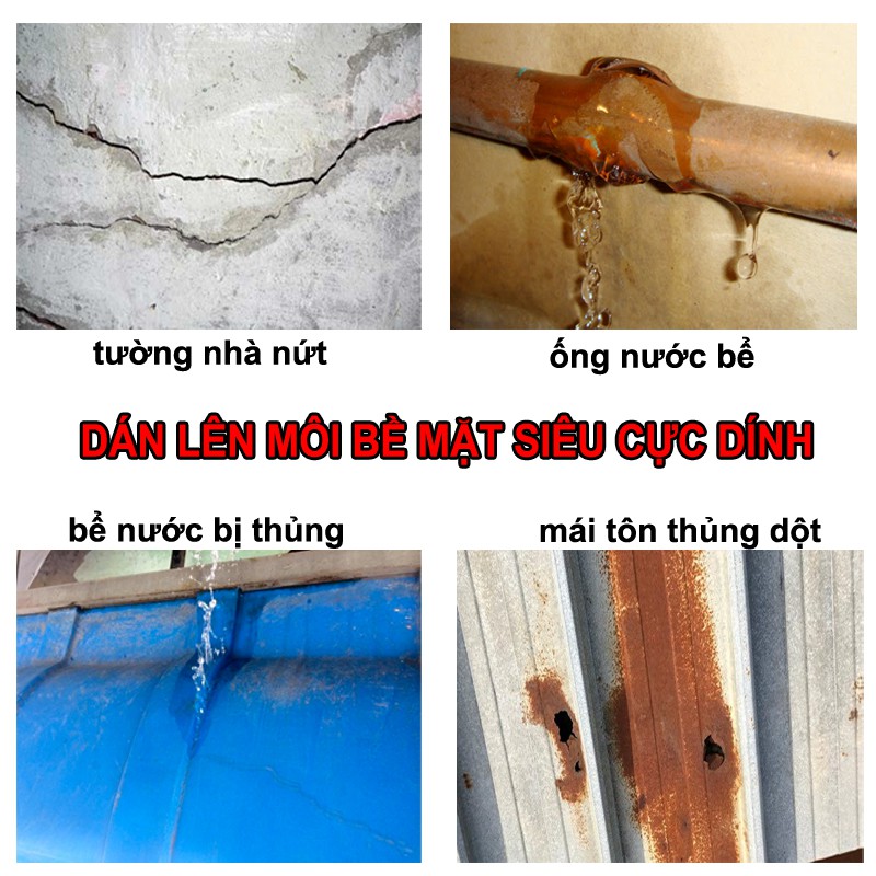 Băng Keo Chống Dột Màng Nhôm, Vá Rò rỉ ống nước, tường nứt, Siêu Cực Dính, Cuộn To dài 5 mét
