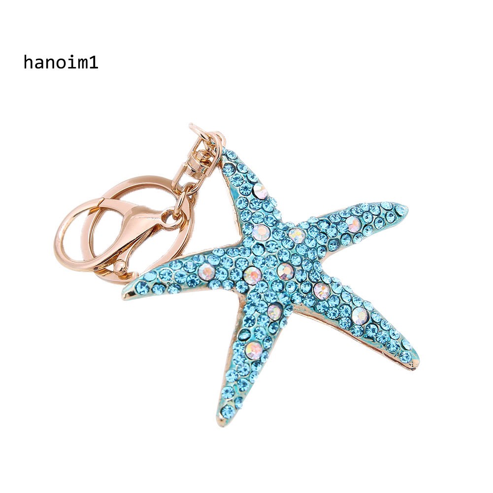 【H1N1】Lovely Starfish Rhinestone Pendant Key Chain Keychain Ring Bag Phone Car Decor