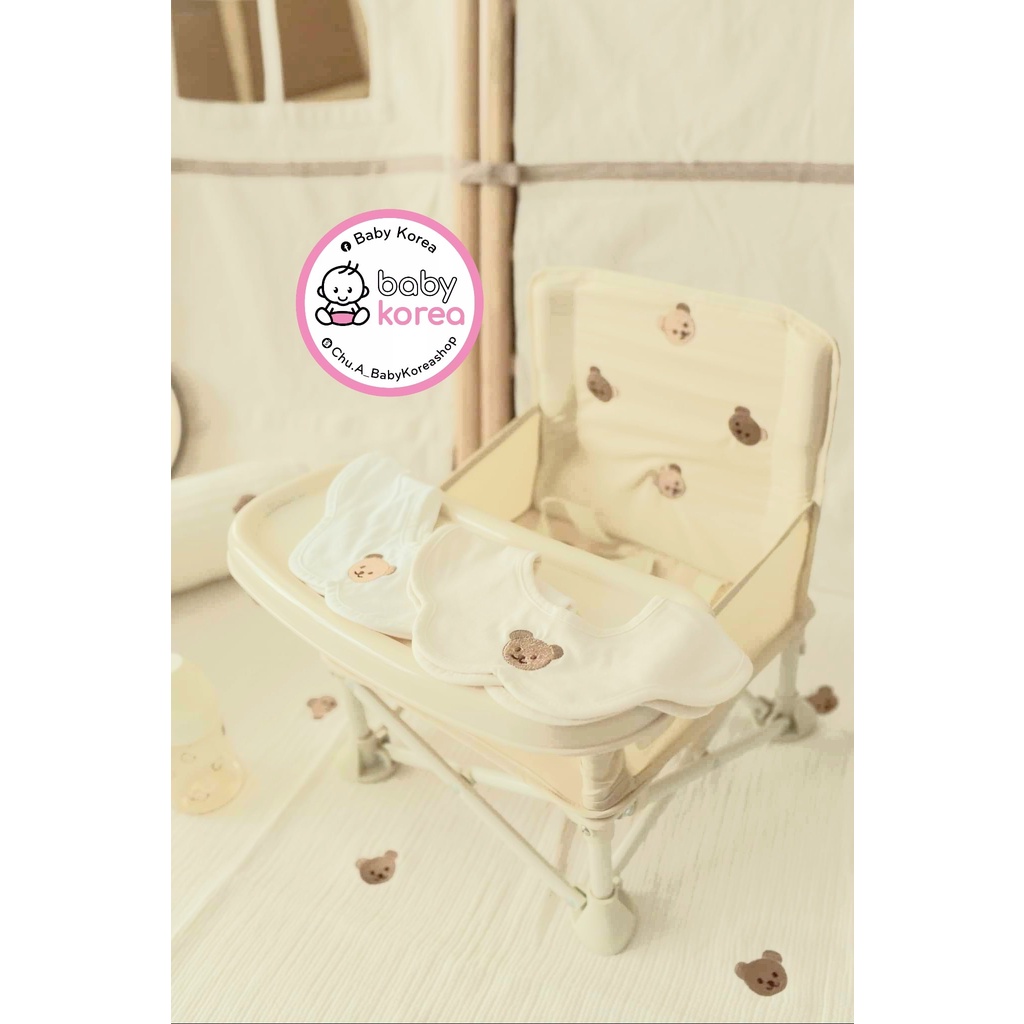 Yếm cổ hoa thêu gấu cotton Organic made in Korea cho bé thời trang trẻ em BABYKOREA