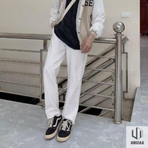 Quần jean nam ống rộng trắng đen baggy đứng chất bò cao cấp nữ không rách gối unisex rin bó form rộng QD17 Đẹp '