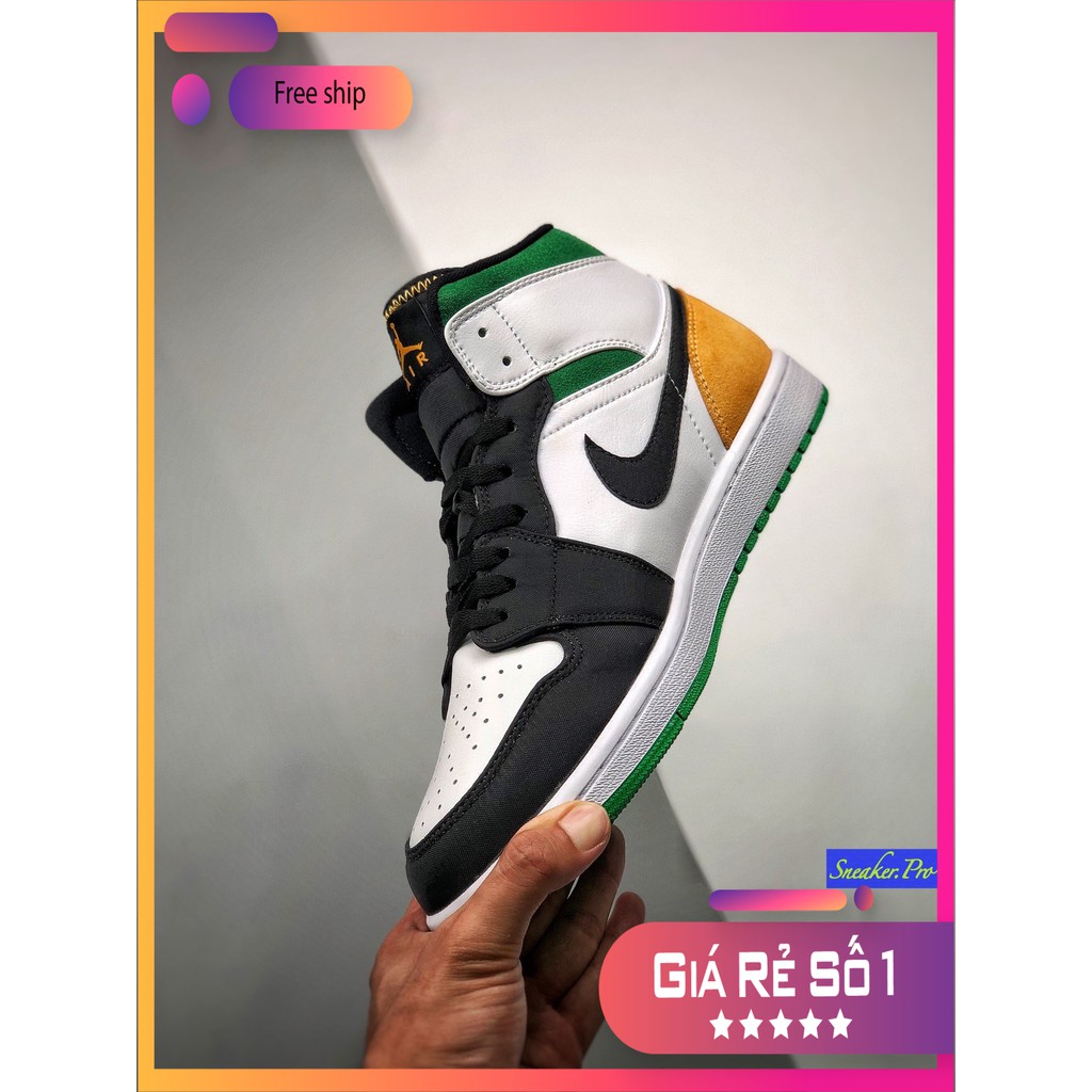 (FREESHIP+HỘP) Giày thể thao AIR Jordan 1 Mid SE White Laser Orange Lucky Green (GS) siêu phong cách