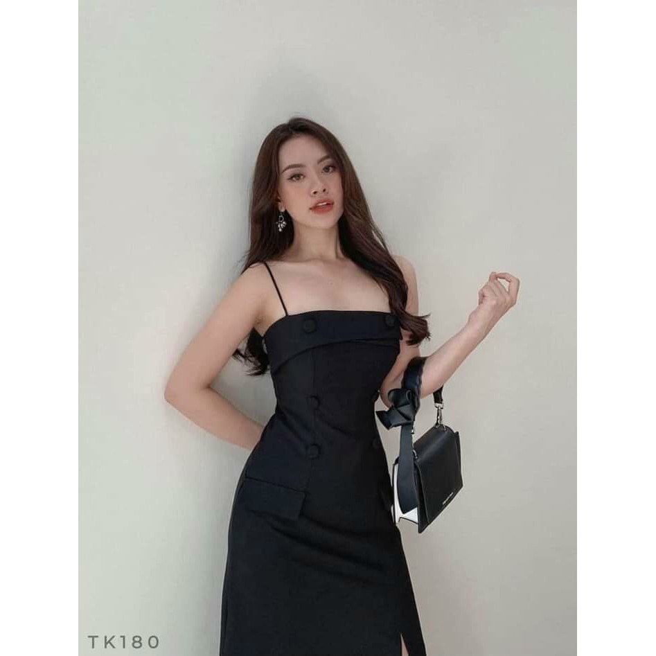 ĐẦM 2 DÂY DẠO PHỐ NÚT BỌC XẺ ĐÙI – NUDE ĐỎ ĐEN – VÁY ÔM BODY - GD076 | BigBuy360 - bigbuy360.vn
