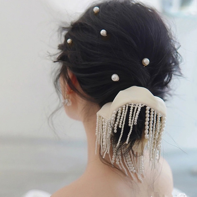 Dây Buộc Tóc Đính Ngọc Trai Đơn Giản Thời Trang Dành Cho Cô Dâu