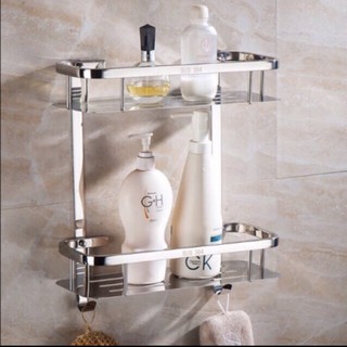 Kệ thẳng 2 tầng inox 304-có móc treo