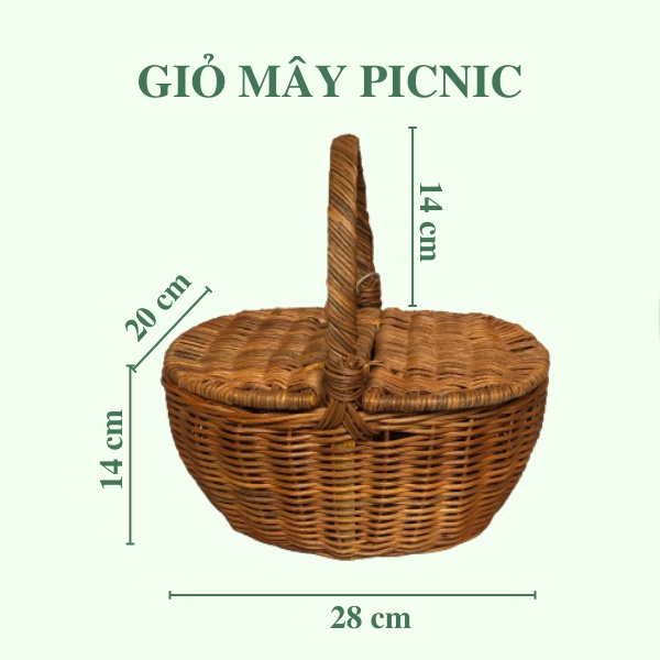 Giỏ Mây Picnic Có Nắp Đựng Đồ - Giỏ Mây Đi Du Lịch, Dã Ngoại để Chụp Ảnh/ Trang Trí