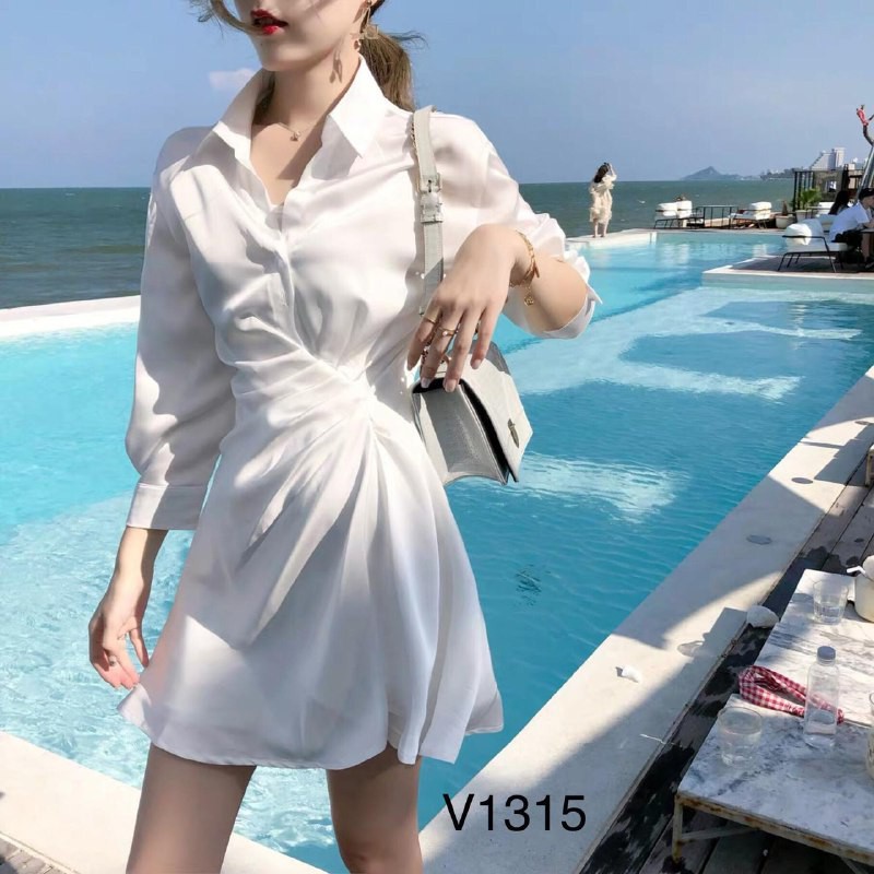 [ xả kho ] MiD Đầm trắng tuýp Nhật V1315 xoắn eo lạ mắt Mie Design kèm ảnh thật