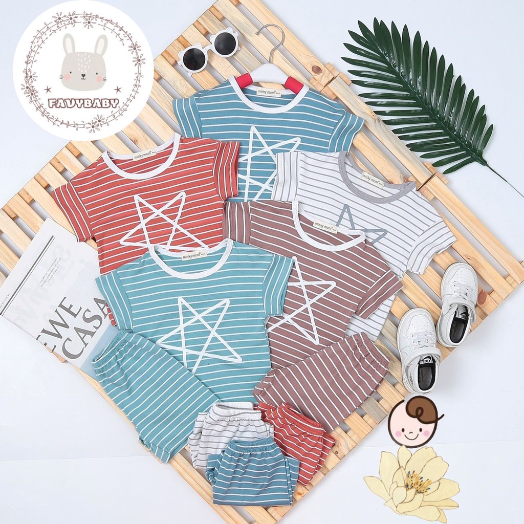 Đồ Bộ MINKY MOM Bé Trai Bé Gái Thun Lạnh Cộc Tay Sọc Dệt Hình Ngôi Sao Cá Tính Trẻ Em 0 1 2 3 4 5 Tuổi - Favybaby