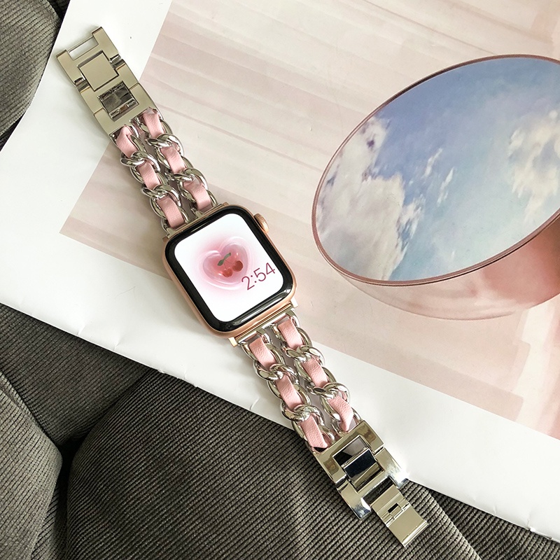 Dây Đeo Bằng Da + Kim Loại Sang Trọng Cho Apple Watch Series 7 6 5 4 3 2 SE 38mm 42mm 44mm 40mm 41mm 45mm