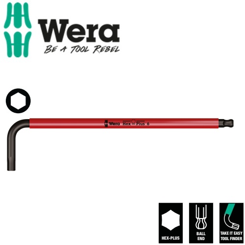 Khóa lục giác bi dài nhiều màu Wera 05022612001 950 SPKL Hex-Plus red 6mm x 172mm