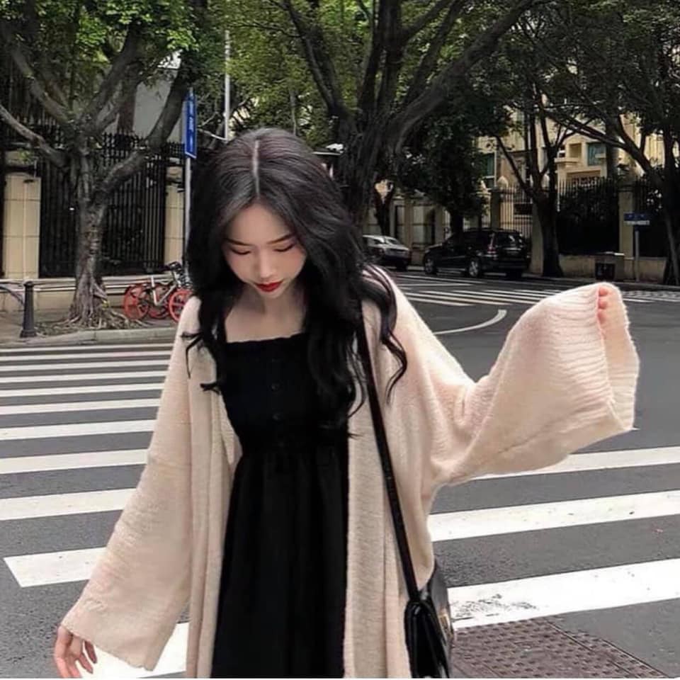 Áo Khoác Cardigan Lưới Nữ [FREESHIP] 🌸 Áo len mỏng tay bồng màu Trắng | Be | Nâu thun trơn basic ulzzang HOT 🌸