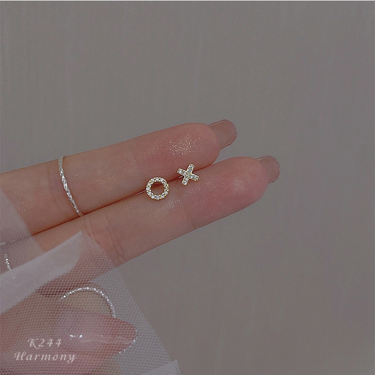 Khuyên tai nữ hình XO, bông tai bạc s925 cao cấp K244 trang sức bạc Harmony
